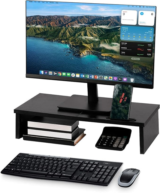 21" Monitor Stand Riser with Phone Holder, Monitor Stand for Desk, Computer Monitor Stand, Desk Shelf for Top of Desk, Desktop Organizer for Laptop, Printer, TV
