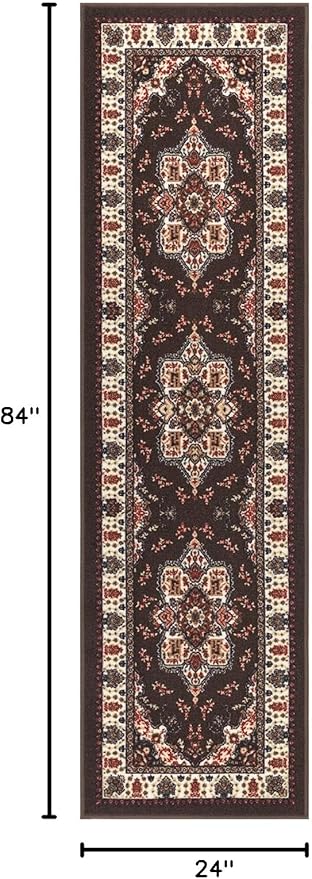 Antep Rugs Alfombras Oriental Traditional 2x7 Non-Skid (Non-Slip) Low Profile Pile Rubber Backing Indoor Runner Rugs (Brown, 2' x 7')