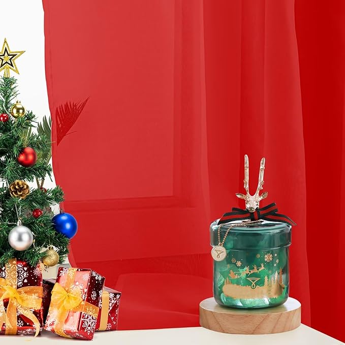 Sheer Curtains 84 Inches Long 2 Panels, Rod Pocket Short Curtain for Kitchen, Bedroom, Cafe Window(Red 38" W x 84" L)