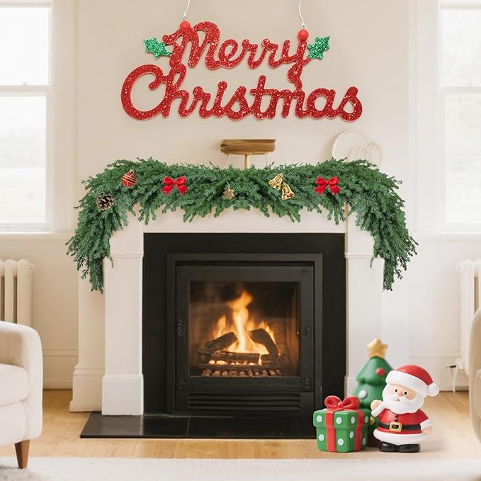 Norfolk Pine Garland – 6FT Artificial Christmas Garland, Greenery Garland for Winter Holiday Decorations, Indoor Outdoor Use on Mantel, Table, Wall or Door