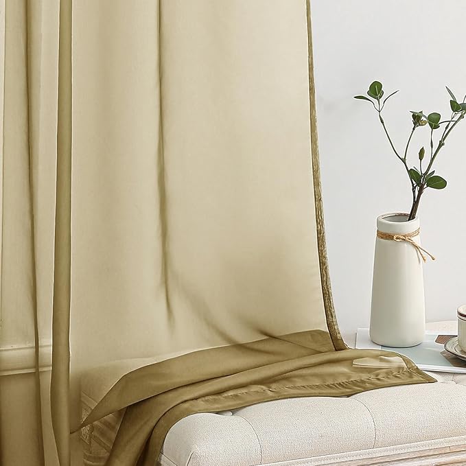 MIULEE 2 Panels Solid Color Sheer Window Curtains Elegant Window Voile Panels/Drapes/Treatment for Bedroom Living Room (54X45 Inches Dark Gold)