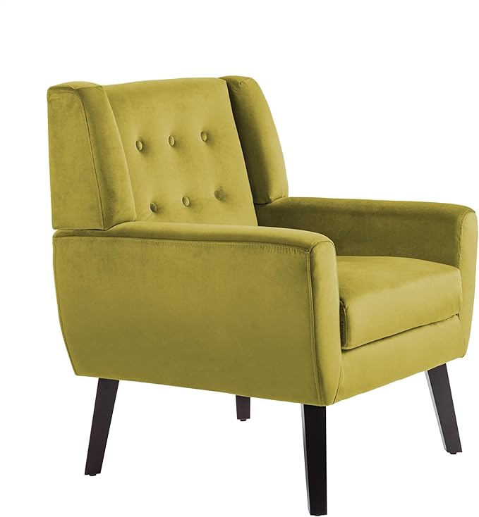 UIXE Accent Chair, Velvet Upholstered Armchair for Living Room, Modern Club Arm Chairs Comfy Single Sofa Button Tufted Bedroom Reading Seat - Green, Set of 1