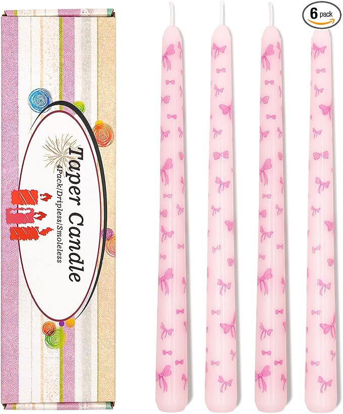 Birthday Bowknot Candles 4 Pcs Unscented, Smokeless, Dripless Long Tapered Candlesticks Candles for Birthday Dinner Dating Wedding Party Home Decor