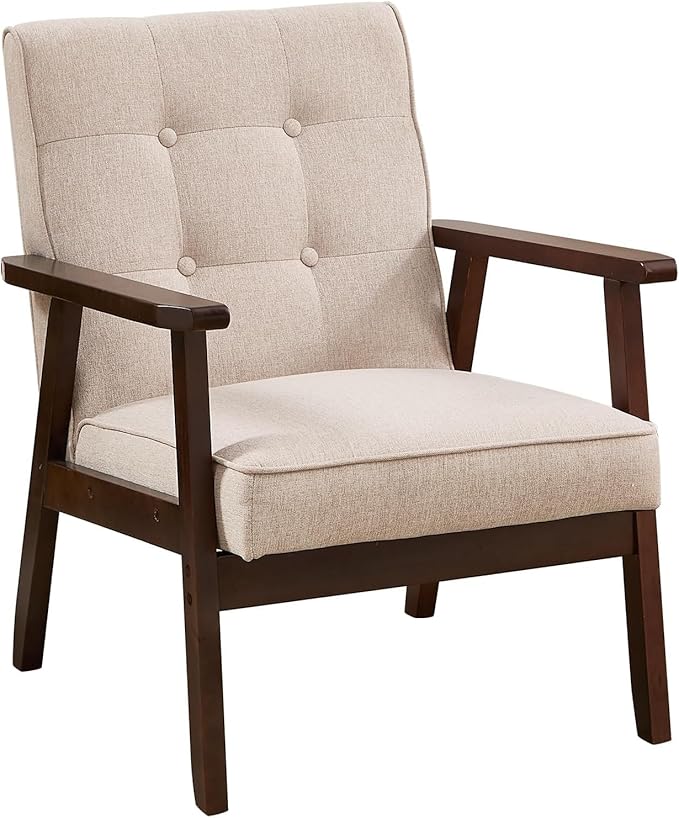Bonzy Home Mid-Century Modern Accent Chair, Upholstered Fabric Armchair with Solid Wood Frame, Comfy Retro Leisure Chair Reading Chair for Living Room, Bedroom