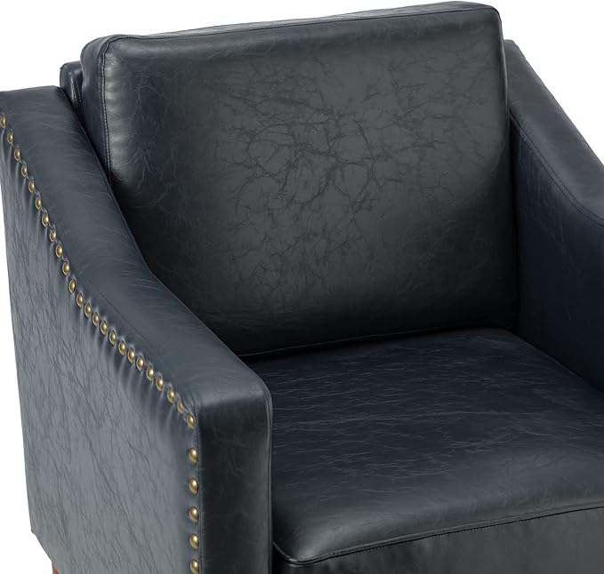 HULALA HOME Faux Leather Accent Armchair with Back & Seat Cushions, Traditional Club Chair with Nailhead Trim, Comfy Upholstered Sofa Chair for Living Room Bedroom, Navy