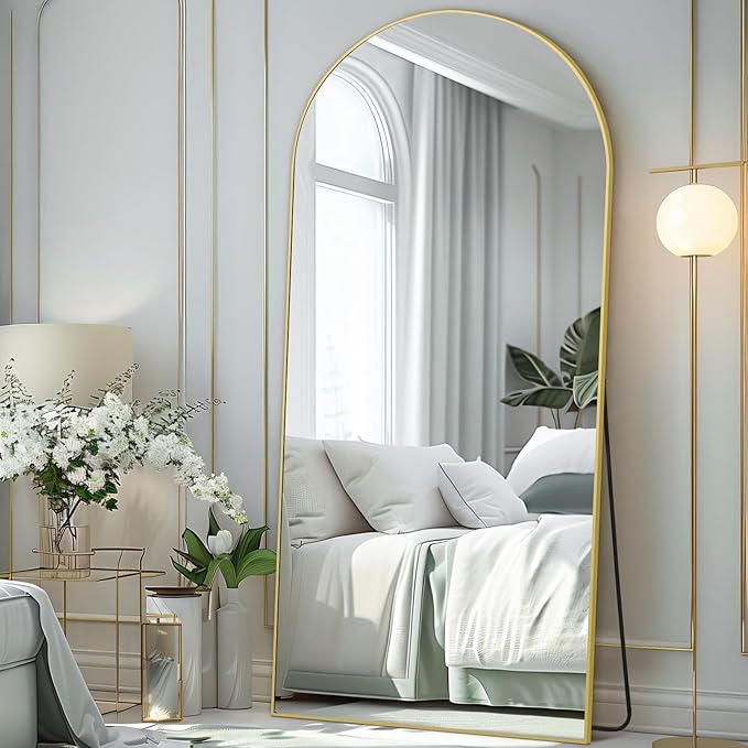 MiryMyst Arched Full Length Mirror, 71"x32" Gold Floor Mirror Free Standing Leaning or Hanging, Full Body Mirror for Bedroom Living Room Gym Cloakroom