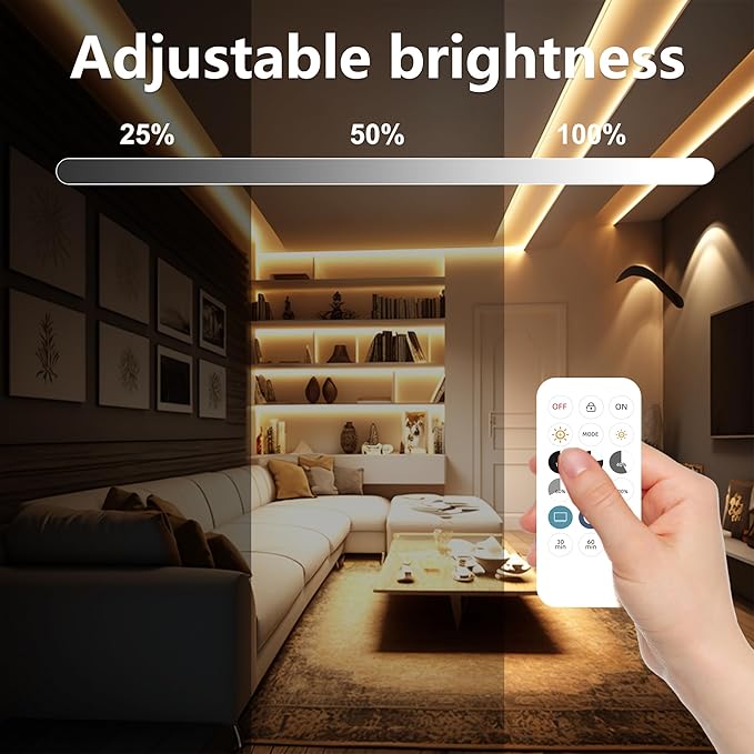 COB LED Strip Light 2700K, 24ft Dimmable Warm White LED Strip Light, CRI92+, DC24V Tape Light with RF Remote Timer Function, Bluetooth App Control for Home Bedroom Kitchen DIY Lighting.
