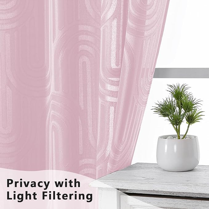 Simplebrand Blush Pink Semi Sheer Curtains 84 Inches Long 2 Panels, Soft Airy Light Filtering Jacquard Clip Textured Semi Sheer Curtains for Bedroom, Modern Elegant Rod Pocket Window Panels, 42"Wx84"L