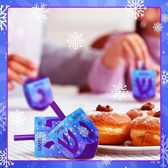 2 Pcs Hanukkah Dreidels Game Toy Extra Large Wooden Dreidel for Hanukkah Decoration with English Transliteration, Forever Spinning Tops Party Favors(Snowflake)