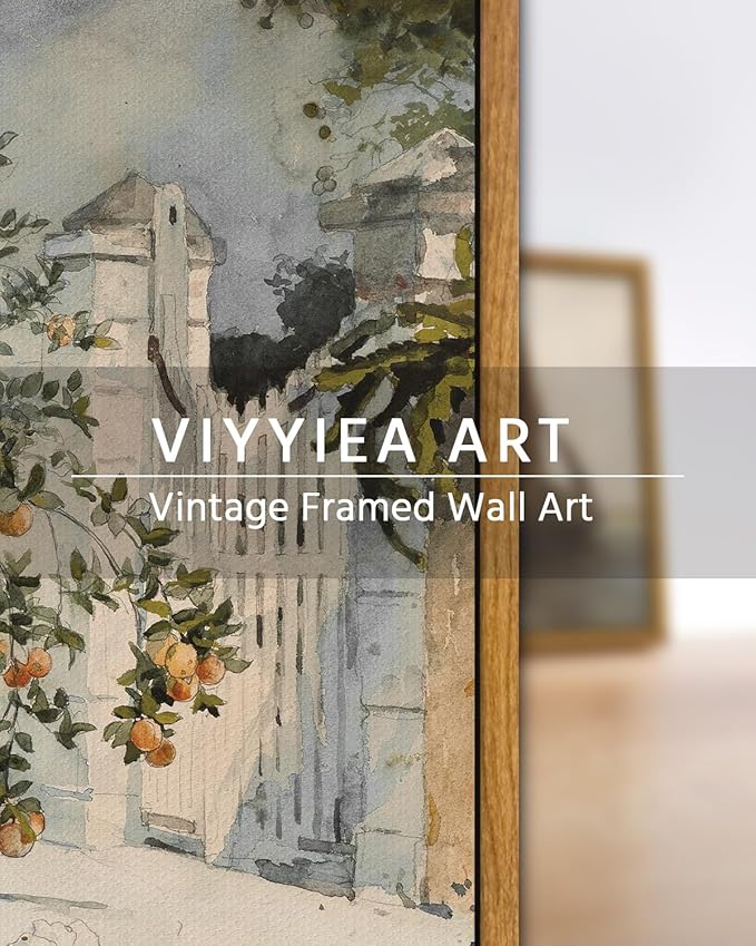 VIYYIEA Framed Canvas Wall Art Vintage Decor, Country Orange Trees Earthy Room Decor Aesthetic, Kitchen Living Room Bedroom Bathroom Rustic Farmhouse Decorations, 9"x11"