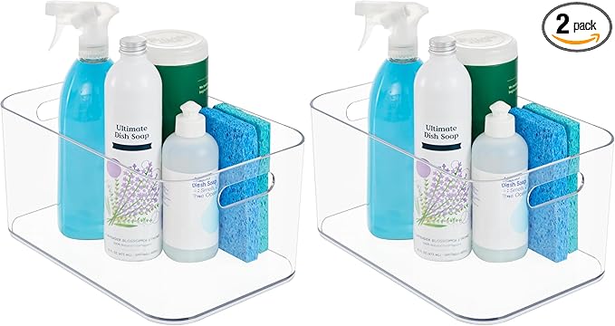 STORi Bliss XL Clear Plastic Storage Bin, Pantry Organizers & Storage Containers, Home Organization Must Haves for Kitchen, Laundry Room, Office, Closet, 12” x 8” Made in USA (Pack of 2)