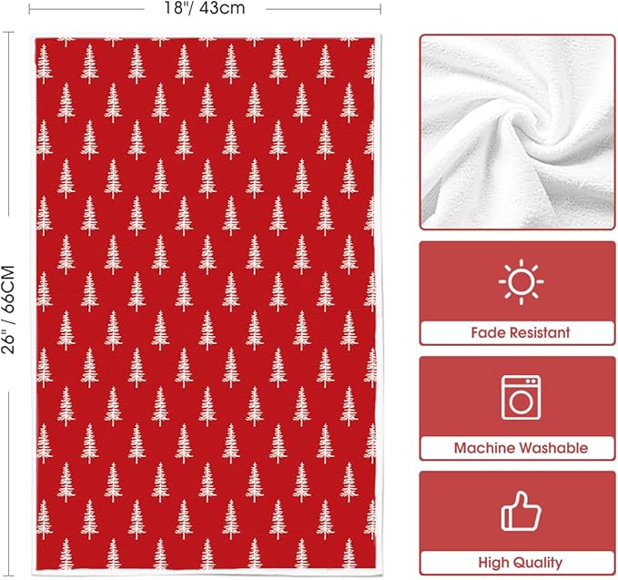 Artoid Mode Red Xmas Tree Christmas Kitchen Towels Dish Towels, 18x26 Inch Farmhouse Holiday Winter Decoration Cleaning Set of 2