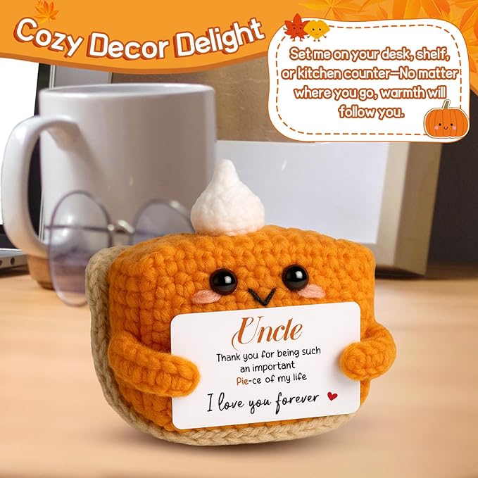 Thank You Gifts for Uncle from Nephew Niece, Mini Crochet Pumpkin Pie Plush Birthday Gifts for Uncle, Halloween Thanksgiving Christmas Stocking Stuffers Emotional Small Cute Decorations