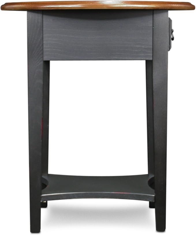 Leick Home End Table, Solid Wood, Oval Shape Top, 1 Storage Drawer, Bottom Display Shelf, Easy-Assembly, For Living Room/Bedroom, Slate Black/Medium Oak, 15.75 in. L x 20.5 in. W x 23.5 in. H, 9042-SL