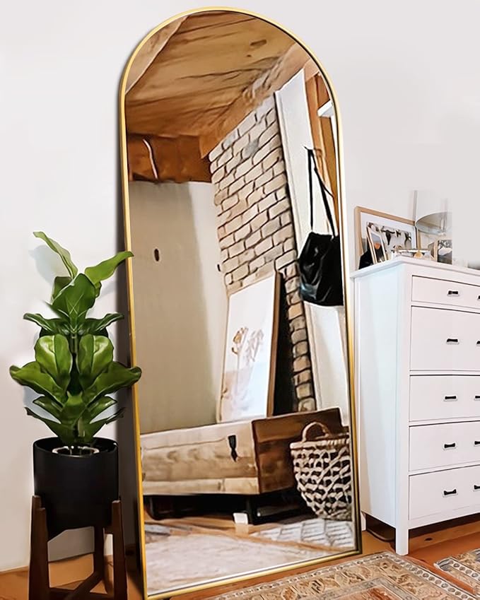 Full Length Mirror with Stand, 34"x76" Floor Mirror Freestanding, Arched Wall Mirror, Oversized Mirror Full Length, Gold Arch Mirror Full Length, Wall Mounted Mirror for Bedroom(Gold)