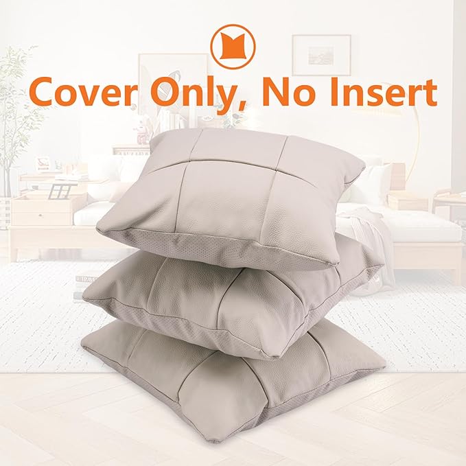 Kidol & Shellder Genuine Leather Throw Pillow Cover 18x18 Modern Solid Lumbar Pillow Covers-Luxury Pillowcases for Couch Sofa Bed-Soft Durable Decorative Cushion Case with Hidden Zipper(Apricot)