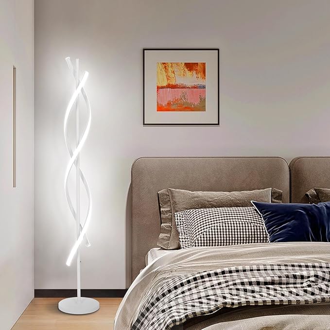 ADISUN 40W Modern Floor Lamp with Remote 60 inch Dimmable Floor Lamp for Bedroom Standing Lamp LED Floor Lamps for Living Room Dining Rooms Home Offices Lighting (White)