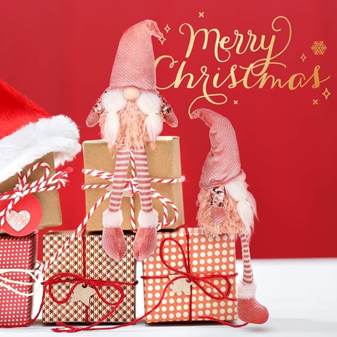 HMASYO Christmas Gnomes Decorations Gift, Handmade Swedish Tomte, Scandinavian Pink Gnome Santa Nisse Nordic Figurine Plush Doll Table Ornament for Christmas Decorations (Pink-Plush)