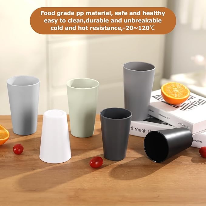24 Pcs Unbreakable Plastic Cups Set, 20 oz Reusable Plastic Cups, Stackable Water Tumblers, Drinking Cup for Kitchen, Outdoor, BPA-free, Dishwasher Refrigerator and Microwave Safe, Black