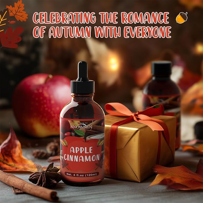 Apple Cinnamon Essential Oil 4 Fl Oz, Autumn Fragrance Oil, Undiluted Apple Cinnamon Oil for Diffuser, Humidifier,Home Care,House Cleaning, Spray,Soap Making,Candle Making, Long Lasting Scents