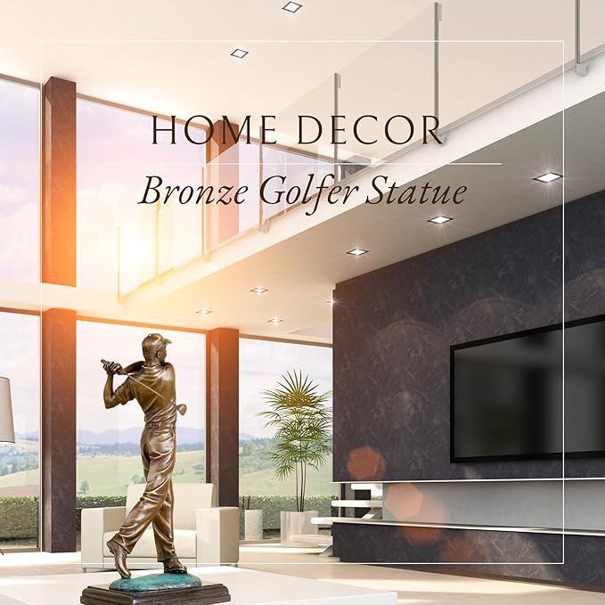 22.8'' Golf Man Bronze Statue, Classical Golfer Bronze Figurine Sculpture with Marble Base Modern Art Crafts for Home Office Decor Gift