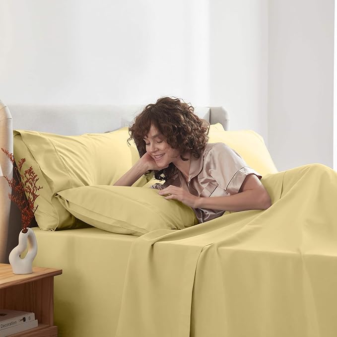 Nestl Extra Deep Queen Sheet Set - 6 Piece Breathable & Cooling Sheets - Hotel Luxury Bedding Set w/18-24 Inch Deep Pockets - Easy & Secure Fit - Super Soft, Wrinkle Free & Comfy - Custard Yellow
