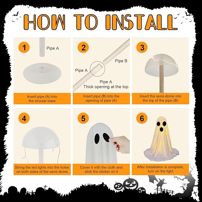 2Pack Halloween Decorations Ghosts, Light Up Ghosts Decorations with Witch Hat & String Lights, LED Glowing Ghosts for Kitchen Room Office Home Fireplace, Party Halloween Decor Indoor Easy Assemble