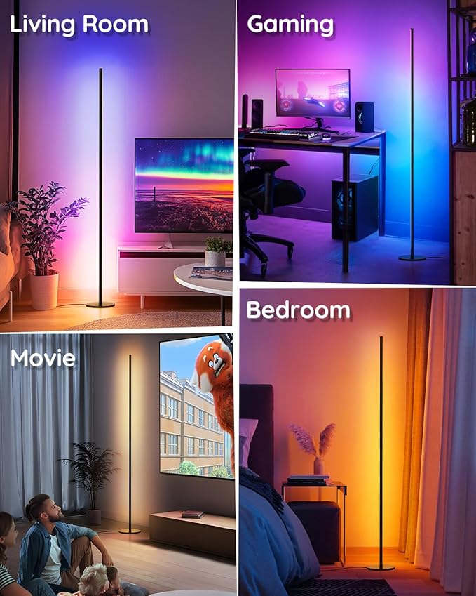 unionlux Corner Floor Lamp 2 Pack with APP/Remote, RGB Corner Light with IC Chasing Lights, Modern Floor Lamp for Gaming Living Room Bed Room