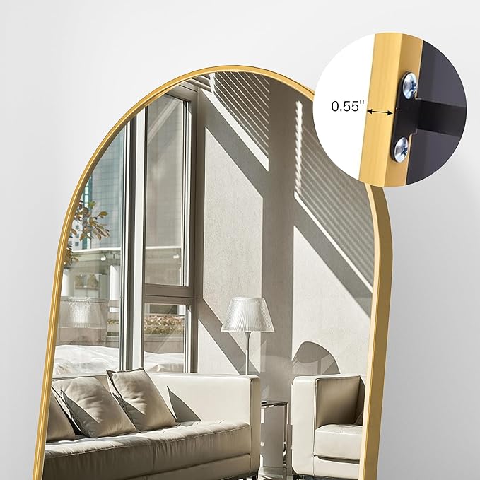 Floor Length Mirror, 81"x41" Arch Full Length Mirrors Full Length Hanging or Leaning with Stand, Wall Mounted Mirrors, Arched-Top Body Mirror with Aluminum Frame for Bedroom (Gold)