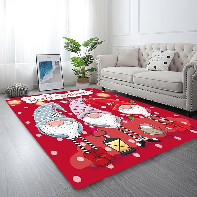 kxry Area Rugs 6X9 Feet, Merry Christmas Dwarves Soft Machine Washable Area Rugs Xmas Snow Non Slip Foldable Floor Carpet for Living Room Bedroom Dining Room Dorms Nursery Rooms Office
