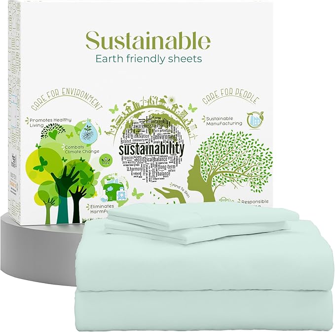 SUPREME ELEGANCE King Size Sheets Set – Natural 100% Cotton Percale Sheets King Bed Set, Oeko-tex Made in Green Sustainable, Breathable Cooling Deep Pocket Sheet, Crisp Luxury Bedding, Light Green
