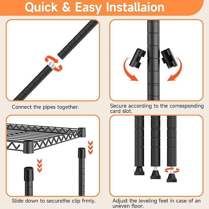 4 Tiers Storage Shelves Load 1200LBS, Metal Shelving Wire Metal Shelving Unit Shelves for Storage Adjustable Garage Shelving for Pantry Kitchen Garage Black 15.8" D x 33.5" W x 59.5" H