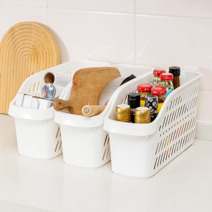 3 Pack Under Sink Organizer with Wheels Pull Out Kitchen Bathroom Cabinet Organizers and Storage Multi-purpose Plastic Organizer Baskets for Cleaning Supplies, Bottles