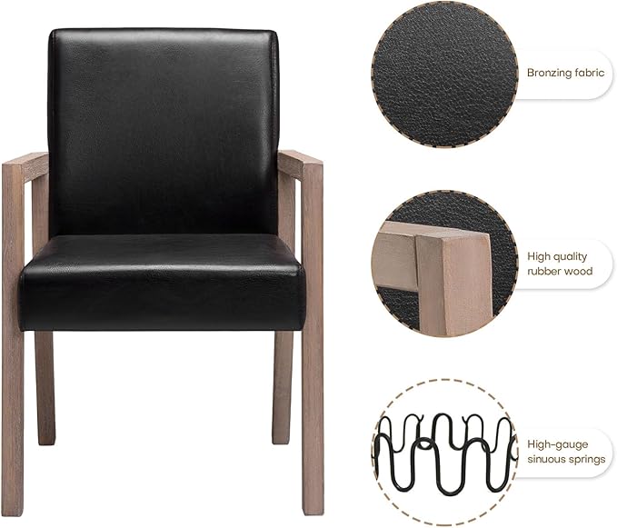 Dining Chairs Upholstered Dining Chairs with Arms, Mid Century Modern Accent Chairs for Living Room Arm Chairs with Wood Frame (2, Black with Wood Arms)