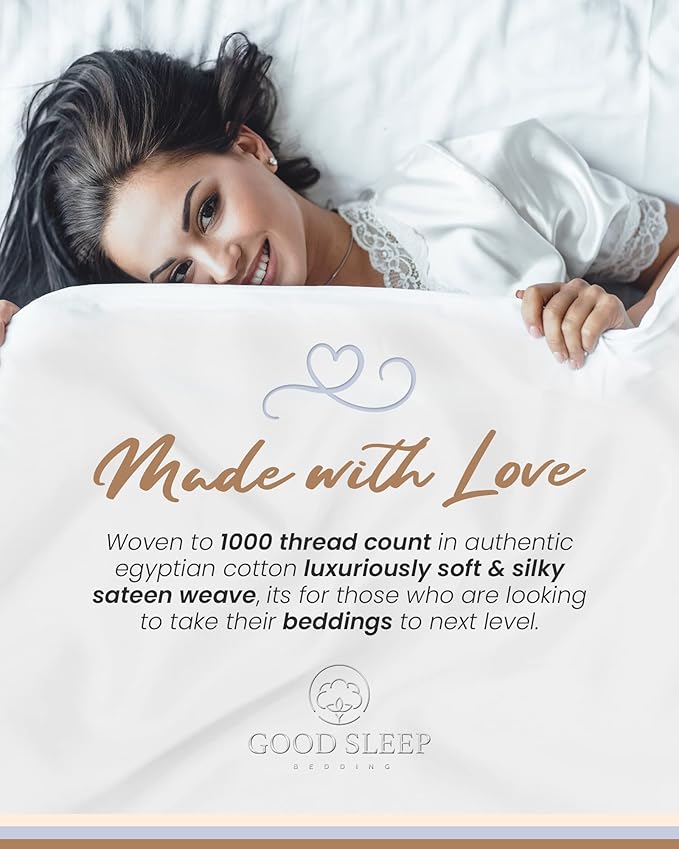Good Sleep Bedding 100% Egyptian Cotton Sheets Queen Size - 1000 Thread Count, 4 Pc Queen Sheet Set, Sateen Weave, Bed Sheets, 16" Deep Pocket Sheets - White