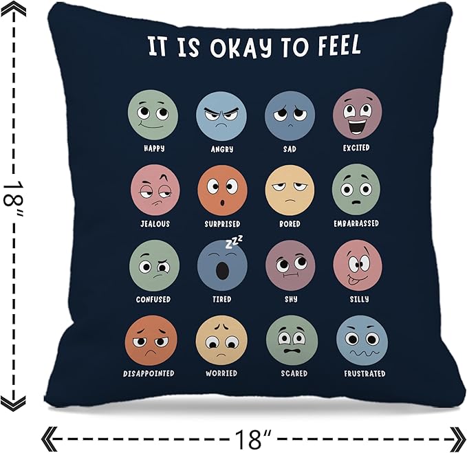 Nogrit Counseling Office Must Haves Throw Pillow Cover, Calming Corner, Mental Health Pillowcase Decor for Home Kids,Mental Health Counselor Gifts, Calming Corner Pillow Covers 18x18 Navy Blue