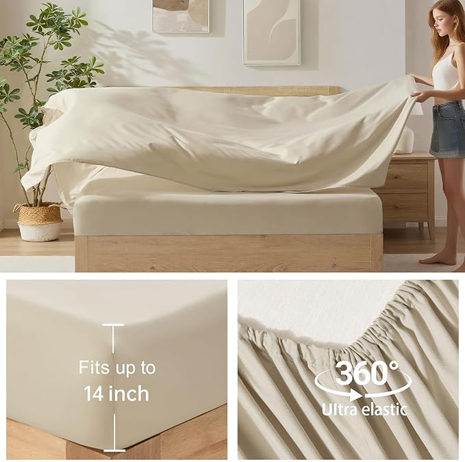 Homelike Moment Twin Comforter Set with Sheets Beige, 5 Piece Twin Bed in a Bag Set Lightweight and Machine Washable