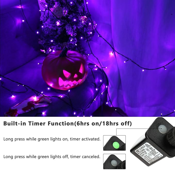 BrizLabs Purple Halloween Lights, 2 Pack 78.74ft 240 LED Halloween String Lights, Plug in Purple Mini Tree Light Connectable, 8 Modes Outdoor Holiday Lighting Waterproof for Tree Home Yard Patio Decor