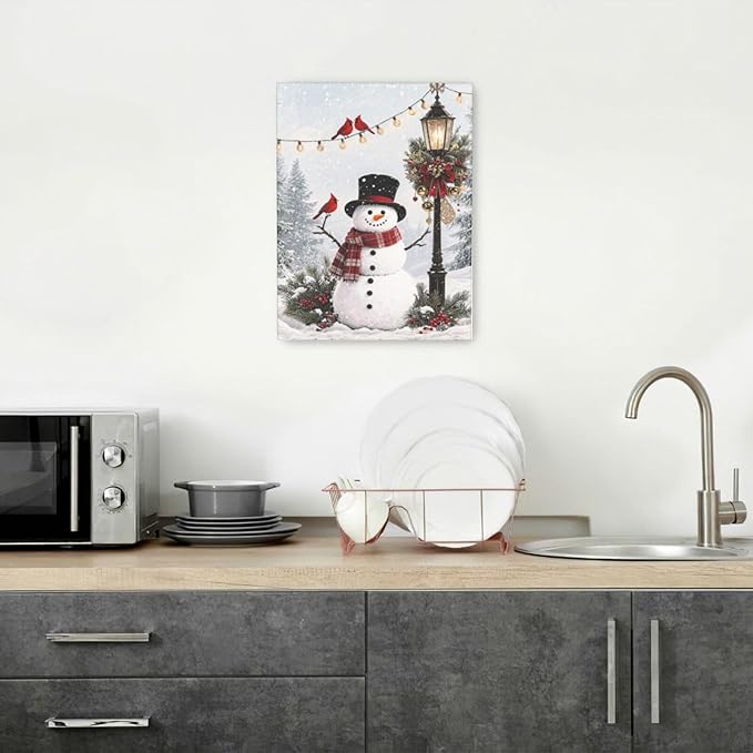 Zyphren Snowman Wall Art Winter Picture Wall Decor Christmas Canvas Print Snowman Painting Home Artwork Gifts for Living Room Bedroom Bathroom 12"x16"