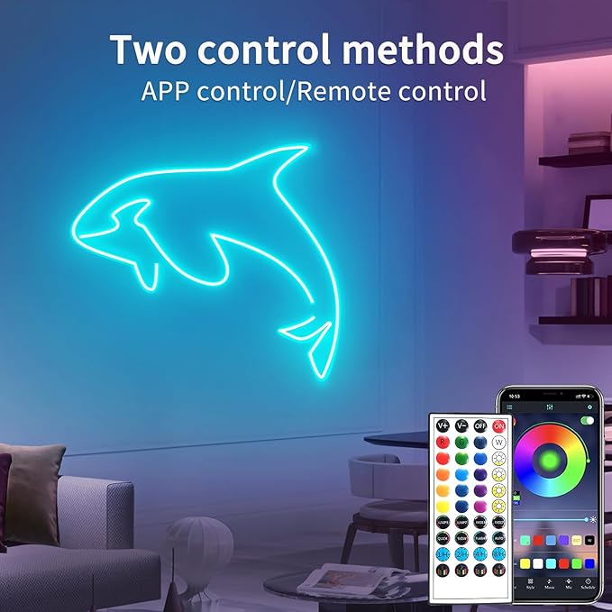 50ft Neon Rope Light, 24V RGB LED Strip Lights, Multi-Color, Music Sync, Dimmable, Remote/APP Control, Flexible DIY Design for Bedroom Indoor Outdoor