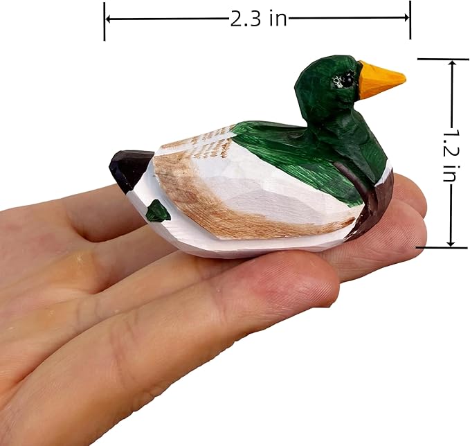Mallard Duck Decor Wooden Animal Figurines Little Ducks Funny Desk Accessories Small Duck Statues Handmade Carving Decoys Ornament for Home Room Decor