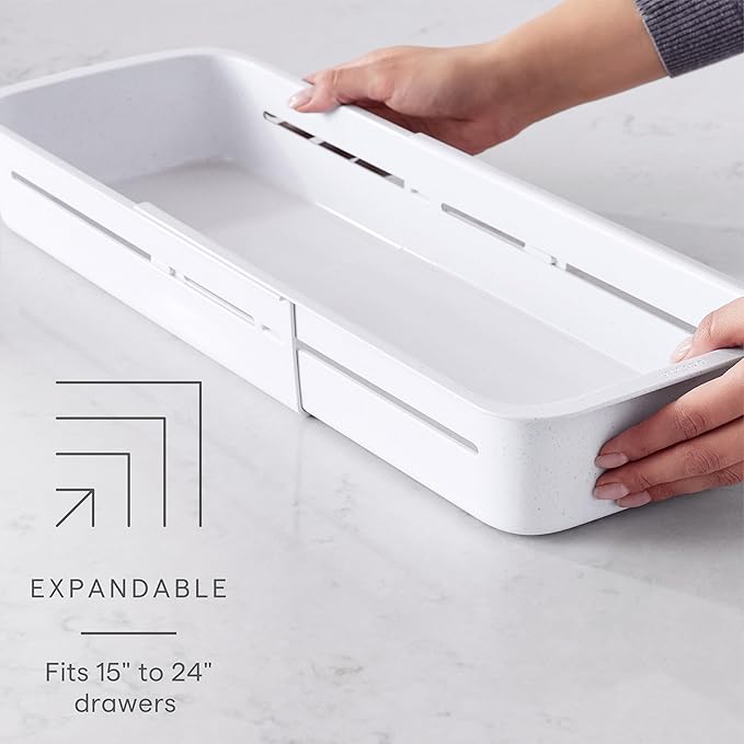 YouCopia DrawerFit® Sliding Drawer Bin, Expandable and Adjustable Kitchen Storage Organizer, Speckled White
