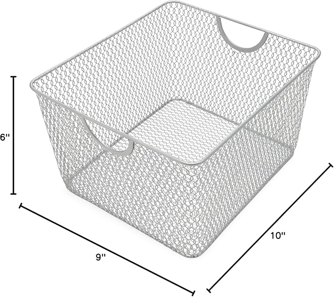 YBM HOME Kitchen Pantry Organizer Wire Baskets for Shelves, Cabinets, Pantry, Countertop, Mesh Open Storage Bin Metal Basket for Organizing Food Supplies, 3 Pack, 10x9x6