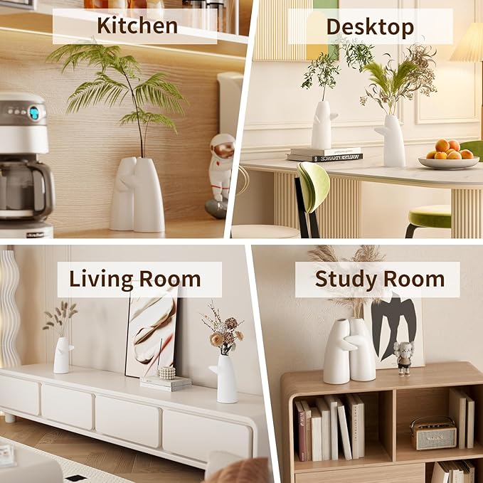 Hugging Flower Vases for Bouquet, 2 Pack White Ceramic Vases for for Centerpieces Home Decor Accents Terracotta Vase for Table Entryway Bookshelf Living Room