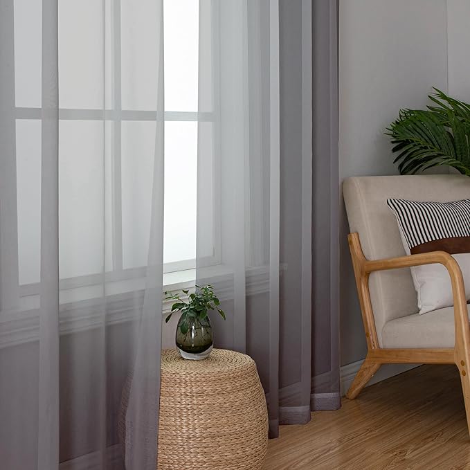 Aiyufeng Elegant Voile 120" Sheer Window Curtains - 2 x 40" W Panels, Bedroom/Living Room Charcoal Grey Color