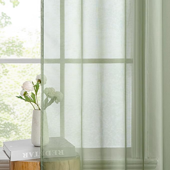 MIULEE 2 Panels Sage Green Sheer Curtains 90 inches Long Window Curtains Rod Pocket Elegant Window Voile Panels/Drapes/Treatment for Bedroom Living Room (54X90 Inches)