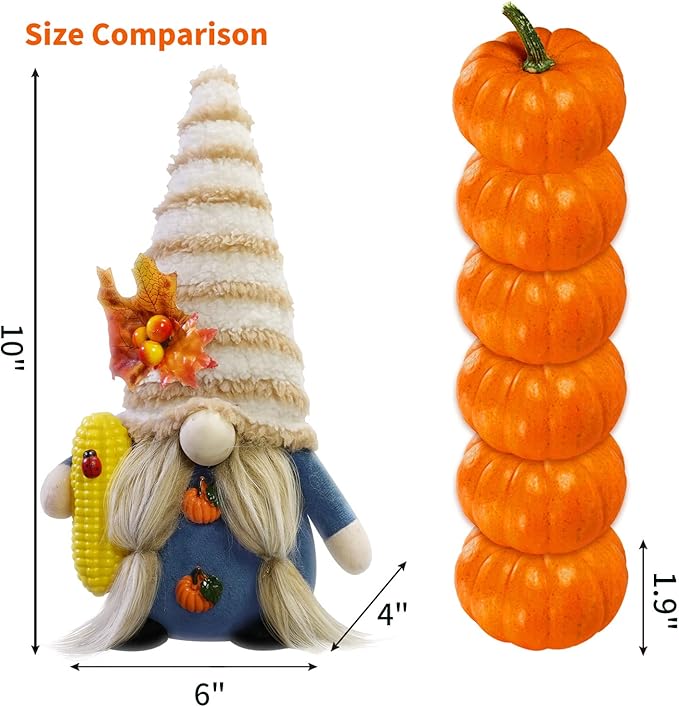 CRCZK Thanksgiving Gnome Decorations, 2Pack Handmade Fall Harvest Gnome Plush Swedish Gnomes Ornaments with Pumpkin Corn Maple Leaves Thanksgiving Gifts Autumn Holiday Home Decorations