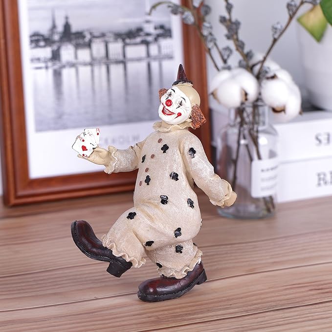 orenm Creative Clown Circus Statues,Interesting Home Decor Resin Sculpture,Handmade Crafts Collectible Art Figures Decor Ornament,Christmas,Parties and Events Desktop Decor (Poker)