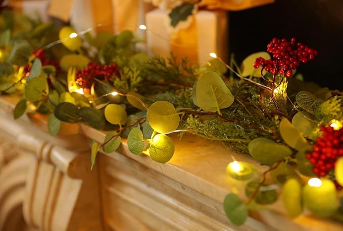 6.3FT Christmas Garland with LED String Lights, Anna's Whimsy 144 Branch Tips Seasonal Artificial Pine Winter Cypress Greenery Garland, Christmas Decorations Holiday Indoor Outdoor Christmas Decor