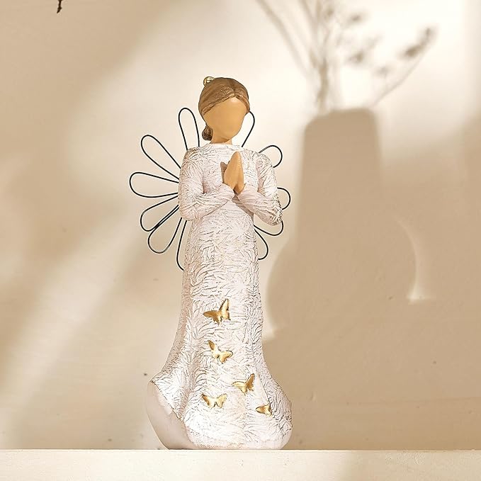 Sympathy Angel Figurines for Loss of Loved Ones Angel Statues Home Decor Serenity Prayer Gifts for Women Resin Sculpted Hand-Painted Figure Bereavement Gift Praying Hands Statue